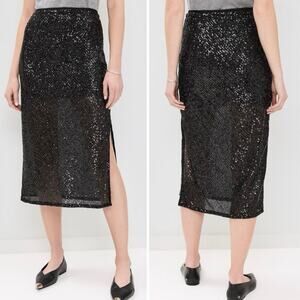 Enza Costa Sequin Bias Midi Skirt In Black